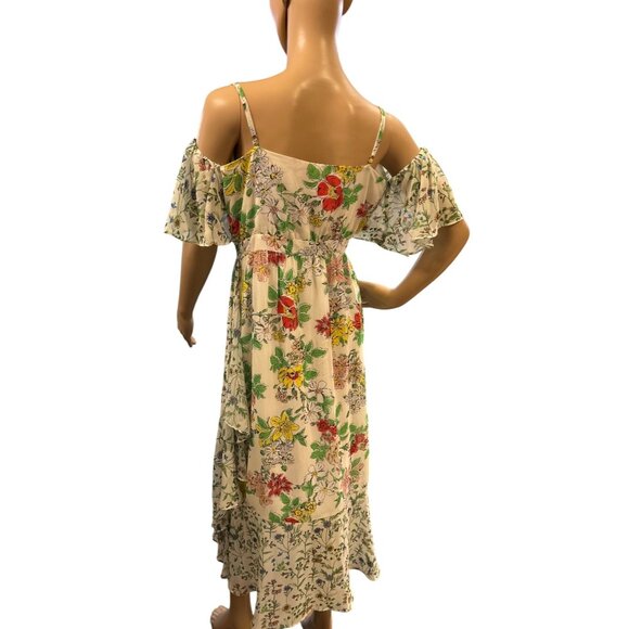 Nanette Lepore Floral Cold Shoulder Maxi Dress Ruffle Hem Summertime‎ Dress Sz 6 - Picture 6 of 10